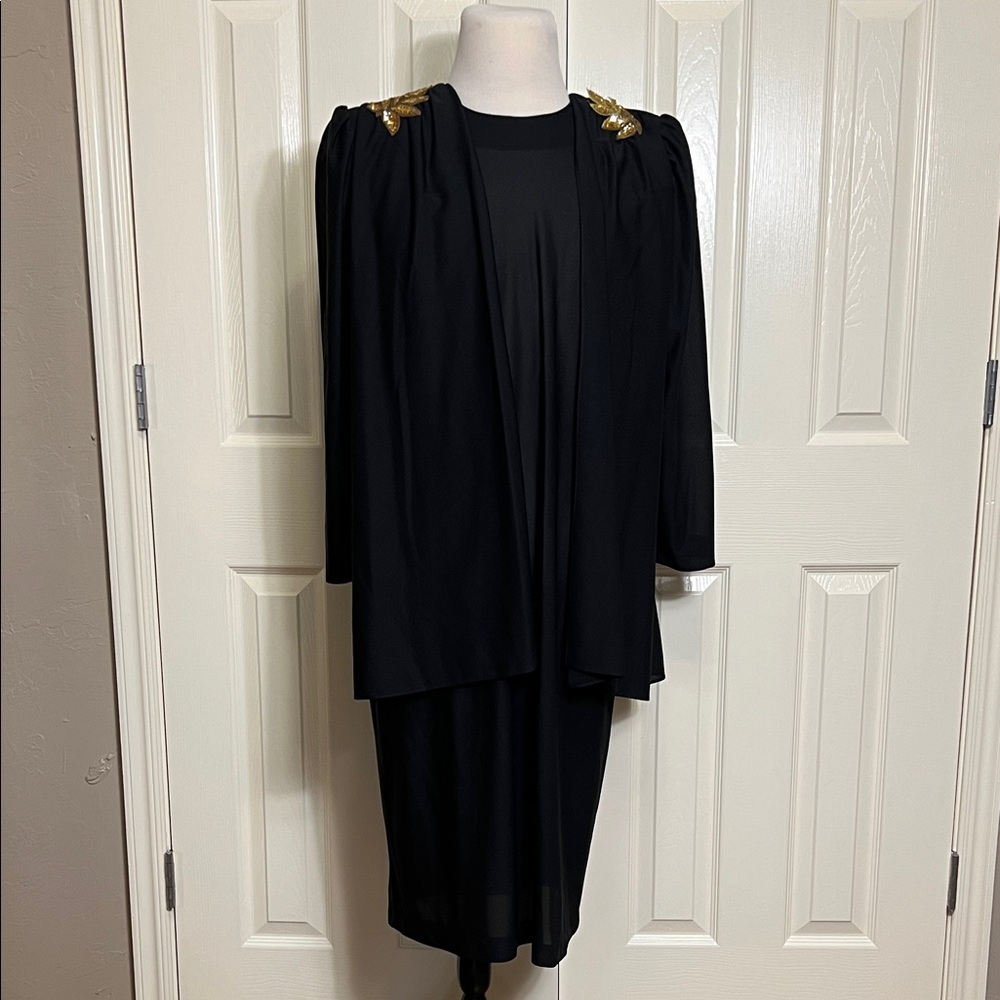Vintage 80s - 90s Leni Leni Black Layer Look Long Sleeves Dress Sz 16W